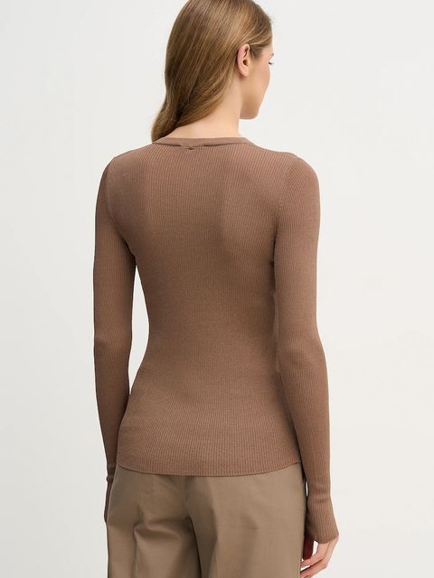 Sisley sweter damski kolor brązowy lekki 19EQM2024