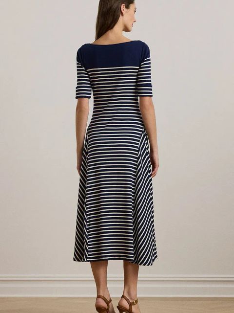 Lauren Ralph Lauren sukienka bawełniana kolor granatowy midi rozkloszowana 250957728