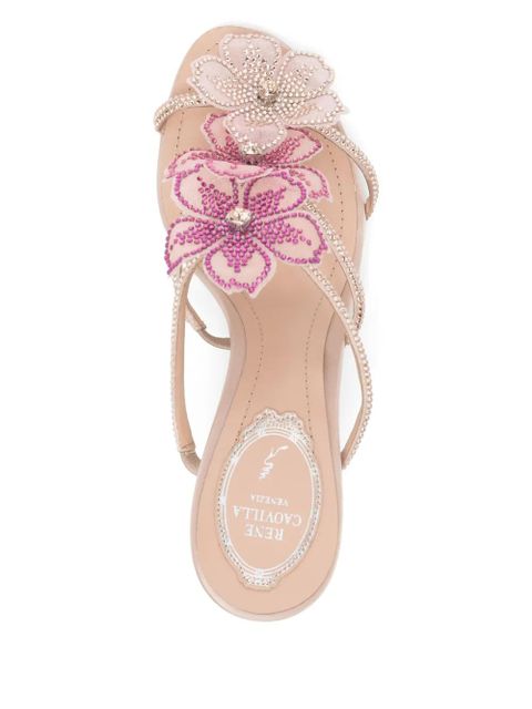 René Caovilla 80mm Peach Flower sandals - Pink