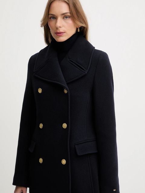 Tommy Hilfiger płaszcz z dodatkiem wełny kolor granatowy WW0WW48415
