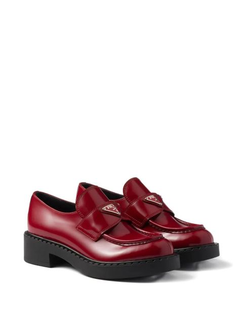 Prada leather logo loafers - Red - zdjęcie produktu nr 2