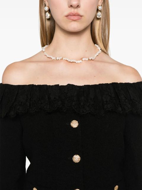 Alessandra Rich off-shoulder tweed jacket - Black