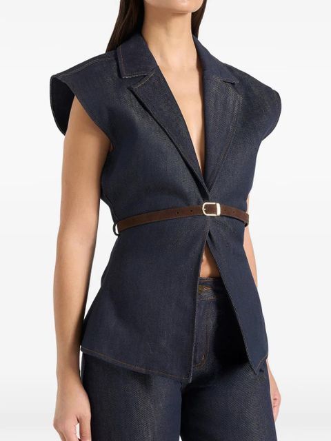 Manière De Voir Linda denim wide-shoulder belted waistcoat - Blue