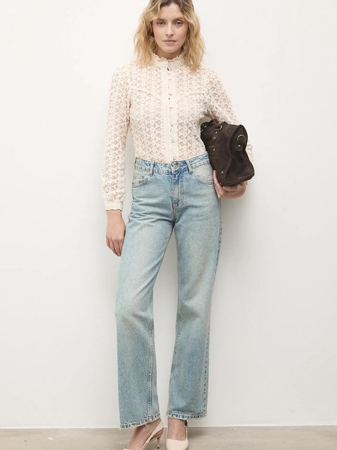 Answear.LAB koszula damska kolor beżowy regular ze stójką