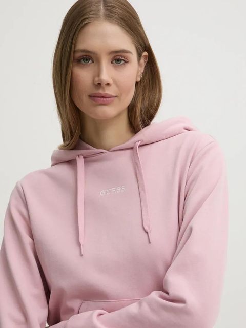 Guess bluza SOFIA damska kolor różowy z kapturem gładka O5RQ02 KCO31