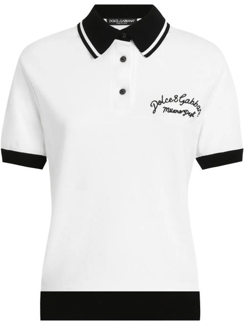 Dolce & Gabbana logo-embroidered cotton polo top - White - zdjęcie produktu nr 1