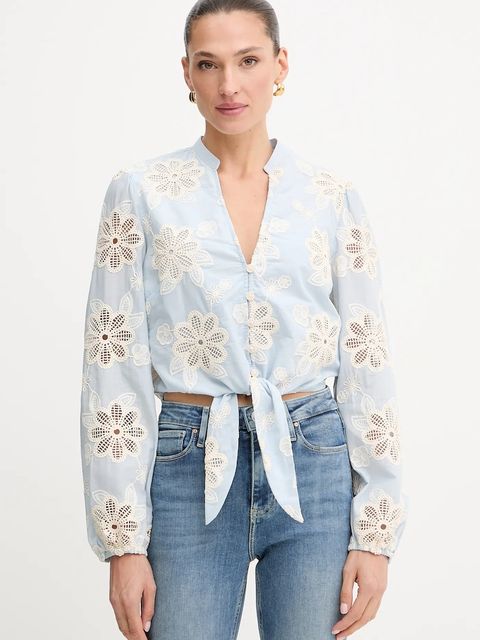 Guess koszula bawełniana HAZEL damska kolor niebieski relaxed ze stójką W5YH1B WHEO0 - zdjęcie produktu nr 1