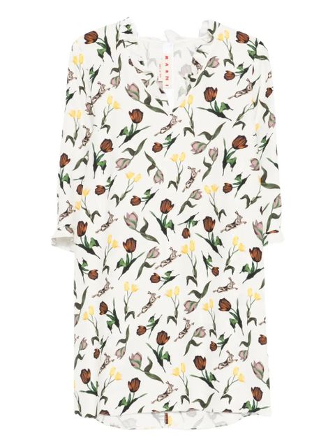 Marni tulips-hares-print mini dress - White - zdjęcie produktu nr 1