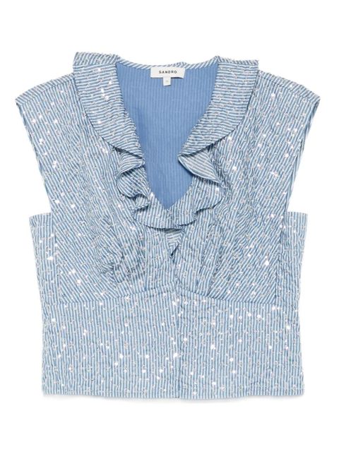 SANDRO ruffled striped top - Blue - zdjęcie produktu nr 1
