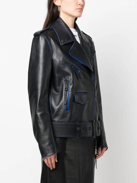Off-White contrast-trim leather jacket - Black