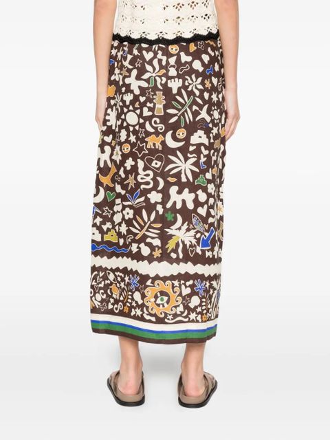 ALEMAIS Maroc graphic midi skirt - Brown