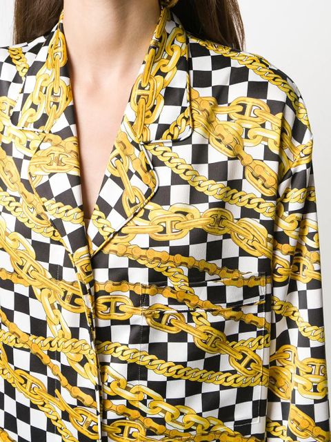 Balenciaga chain-print checkerboard coat - Black