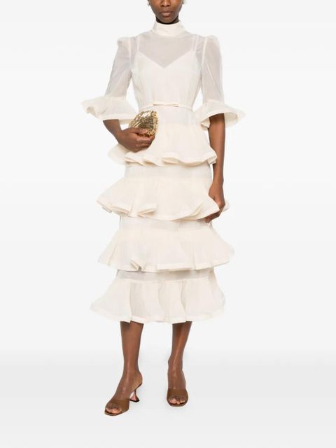 ZIMMERMANN ruffled layered midi dress - Neutrals - zdjęcie produktu nr 2