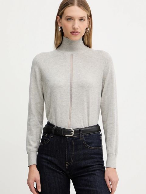 BOSS Orange sweter z dodatkiem wełny damski kolor szary lekki z półgolfem 50551356