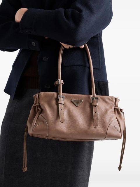 Prada leather logo tote bag - Brown - zdjęcie produktu nr 2