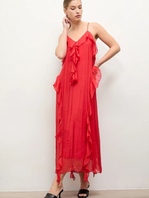 Answear.LAB sukienka kolor czerwony midi rozkloszowana
