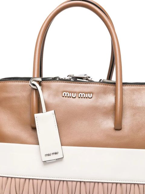 Miu Miu ruched logo-detail tote bag - Brown