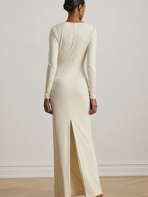 Lauren Ralph Lauren sukienka kolor beżowy maxi dopasowana 253P03589