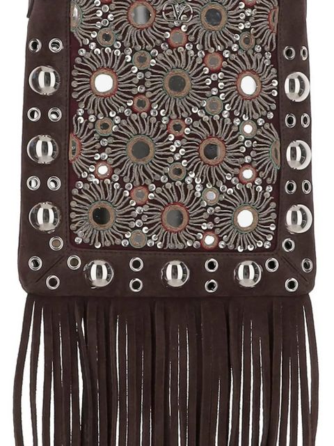 Valentino Garavani mirror-embellished fringe-trim shoulder bag - Brown