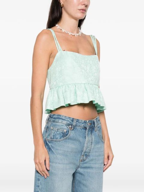 SANDRO floral-pattern ruffled top - Green