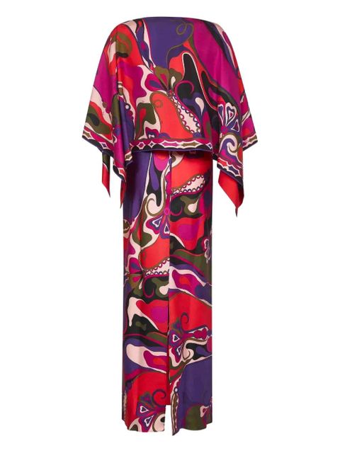 PUCCI Orchidee-print cape-detail maxi dress - Red - zdjęcie produktu nr 2