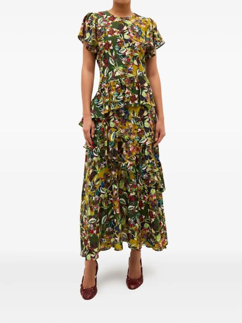 Marie Oliver Quinby ruffle-layered floral midi dress - Green - zdjęcie produktu nr 2
