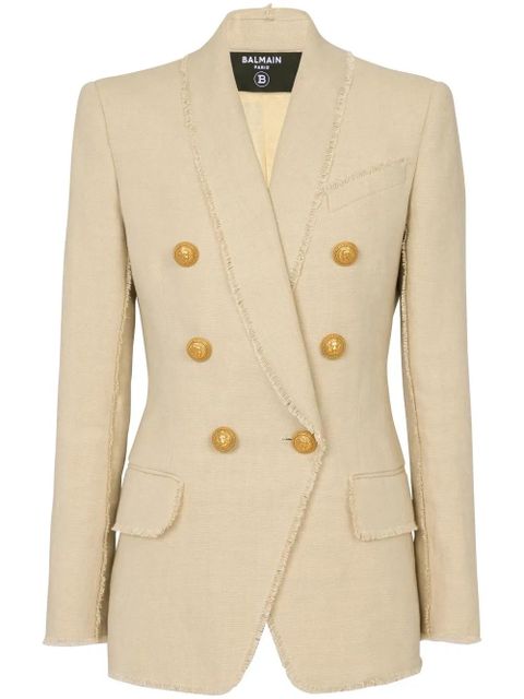 Balmain double-breasted fray-trimmed blazer - Neutrals - zdjęcie produktu nr 1