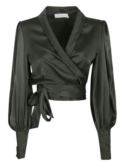 ZIMMERMANN wrap-effect puff-sleeve top - Green - zdjęcie produktu nr 1
