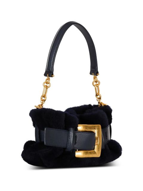 Balmain mini Anthem shearling buckle-detail clutch bag - Black
