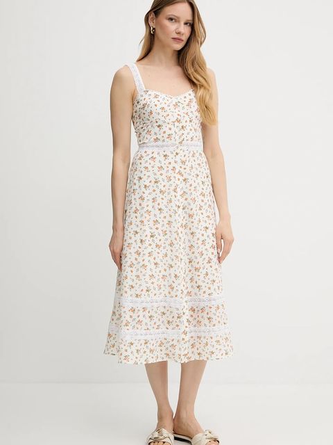 Weekend Max Mara sukienka jedwabna kolor beżowy midi rozkloszowana 2515221023600 - zdjęcie produktu nr 1