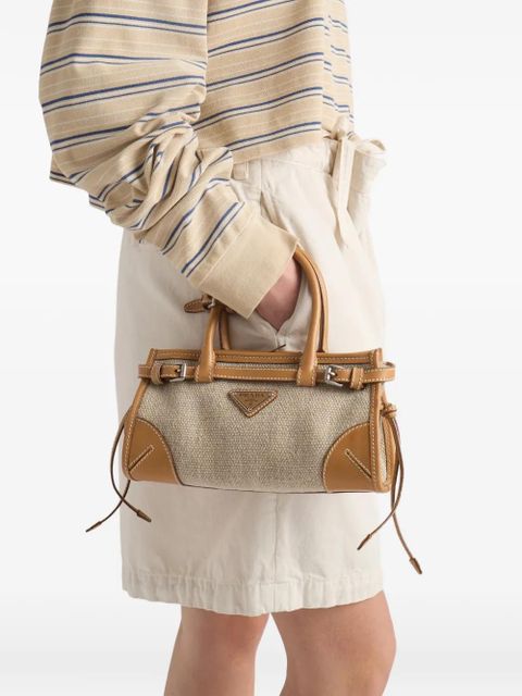 Prada Bonnie small linen and leather handbag - Neutrals