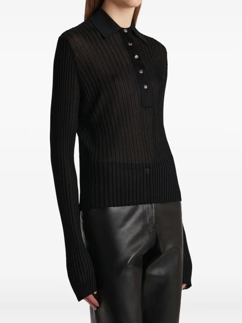 KHAITE long sleeve polo top - Black