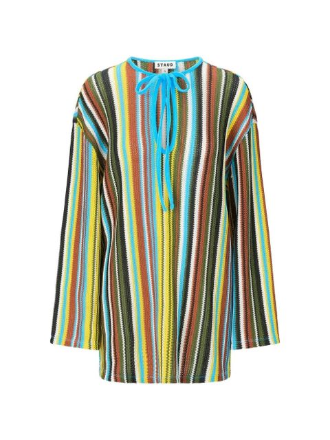 STAUD Catalina striped tie-neck mini dress - Blue - zdjęcie produktu nr 2