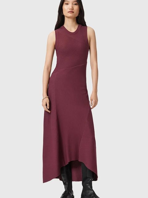 AllSaints sukienka GIA kolor bordowy maxi rozkloszowana W073DD - zdjęcie produktu nr 1