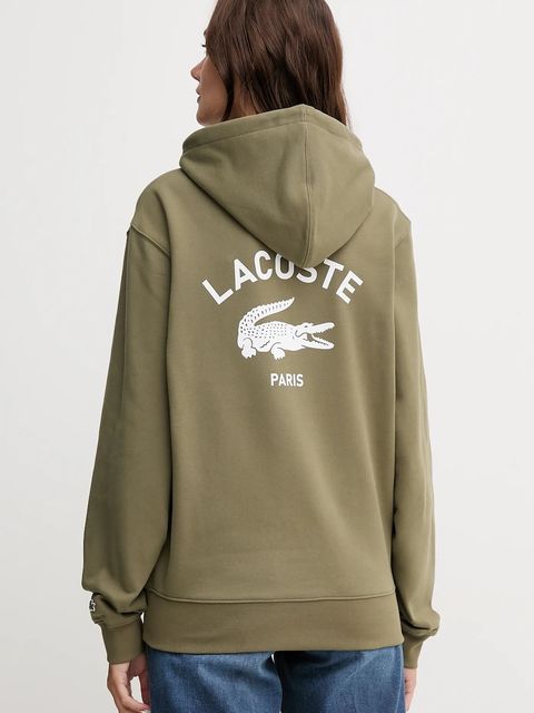 Lacoste bluza bawełniana kolor zielony z kapturem z nadrukiem SH2740