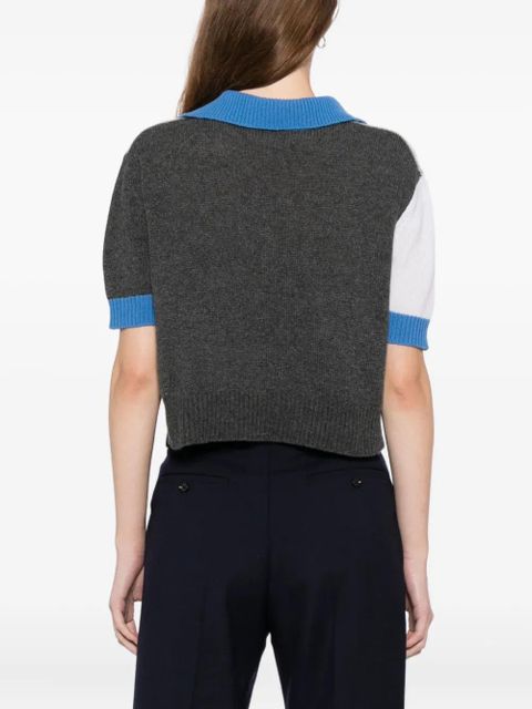 Marni logo-embroidered colour-block polo top - Grey
