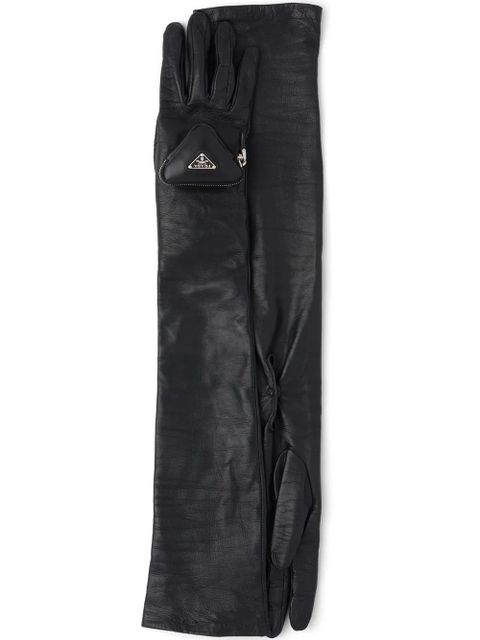 Prada pouch-detail long leather gloves - Black - zdjęcie produktu nr 1