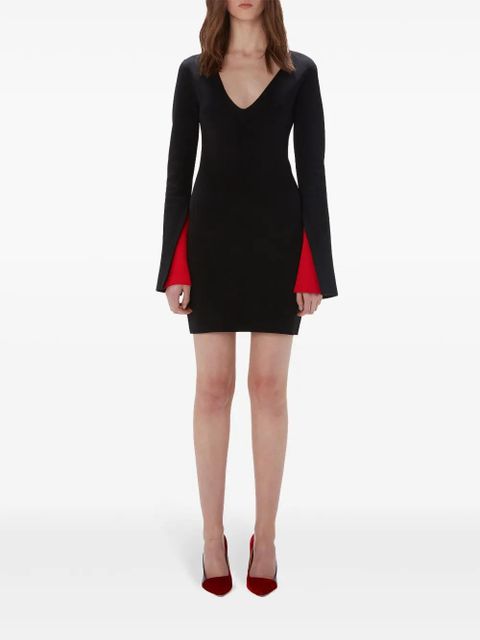 JW Anderson contrast-cuff V-neck dress - Black