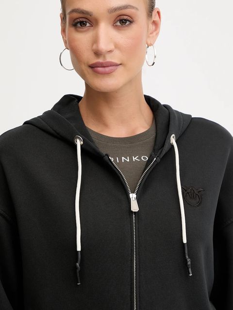 Pinko bluza bawełniana damska kolor czarny z kapturem gładka 105509 A2RB