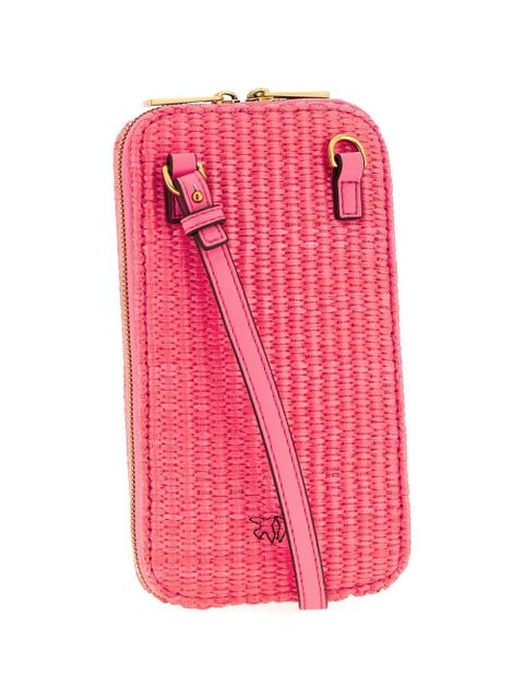 PINKO Love Birds Diamond braided raffia smartphone holder
