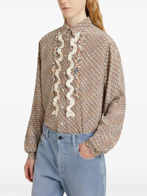 Marni ruffled printed shirt - Brown