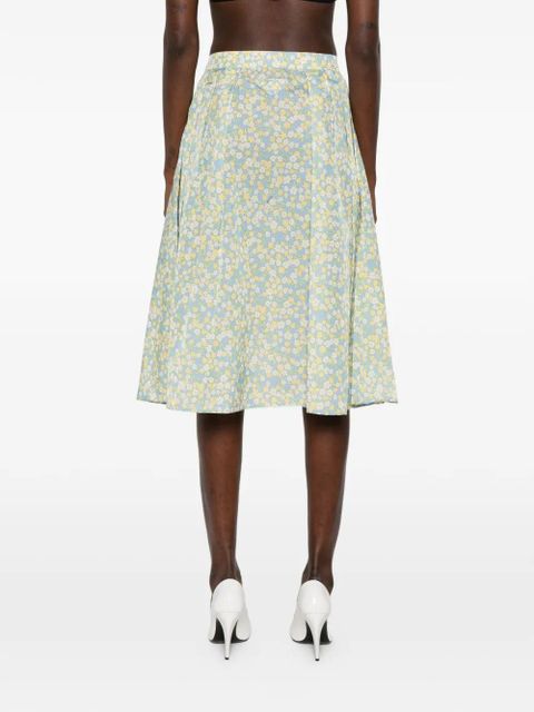 Prada floral-print pleated midi skirt - Blue