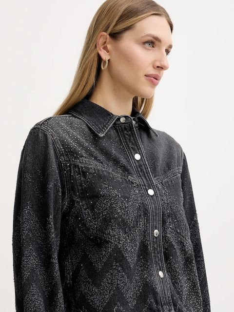 BOSS Orange koszula jeansowa damska kolor szary regular z kołnierzykiem klasycznym 50548445