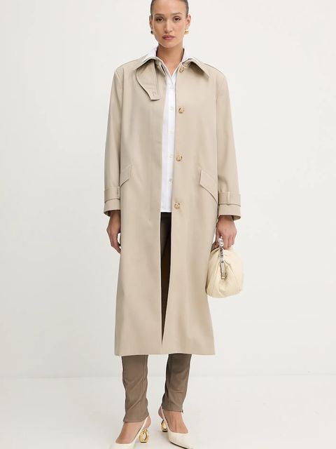 BOSS spodnie skórzane damskie kolor brązowy dopasowane high waist 50541926 - zdjęcie produktu nr 2