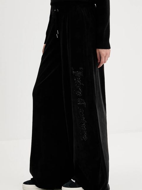 Juicy Couture spodnie dresowe welurowe damskie kolor czarny z aplikacją JCWBJ225309
