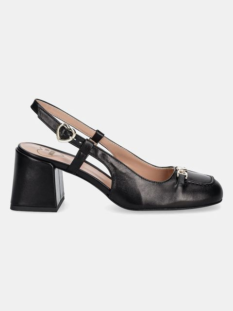 Love Moschino czółenka skórzane kolor czarny na słupku z odkrytą piętą JA10107G1MIA0000