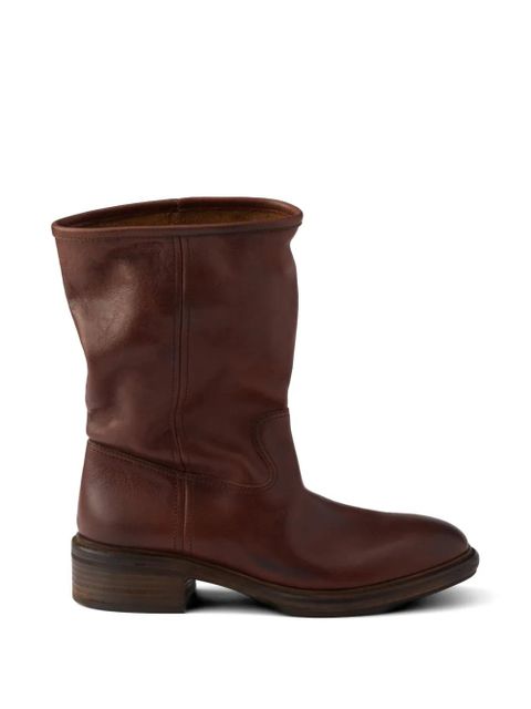 Prada Vintage-effect leather boots - Brown - zdjęcie produktu nr 1