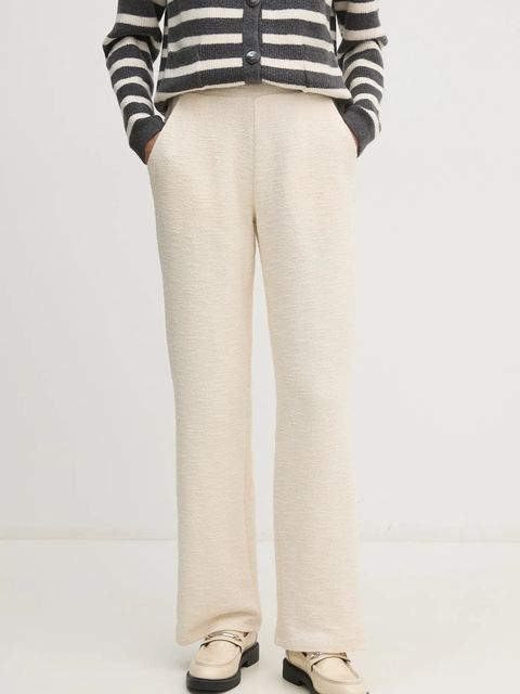 OUI spodnie damskie kolor beżowy proste high waist 91672 - zdjęcie produktu nr 1