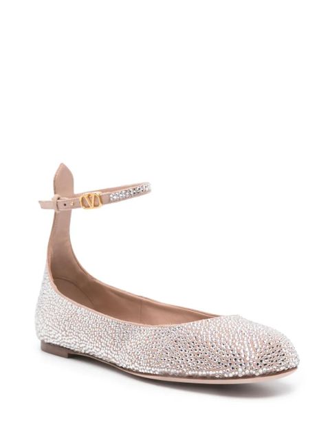 Valentino Garavani crystal-embellished leather ballerina shoes - Silver