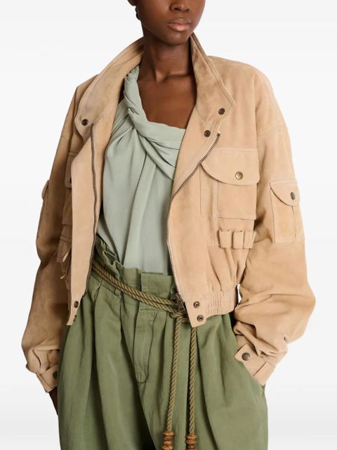 Balmain pocket suede bomber jacket - Neutrals
